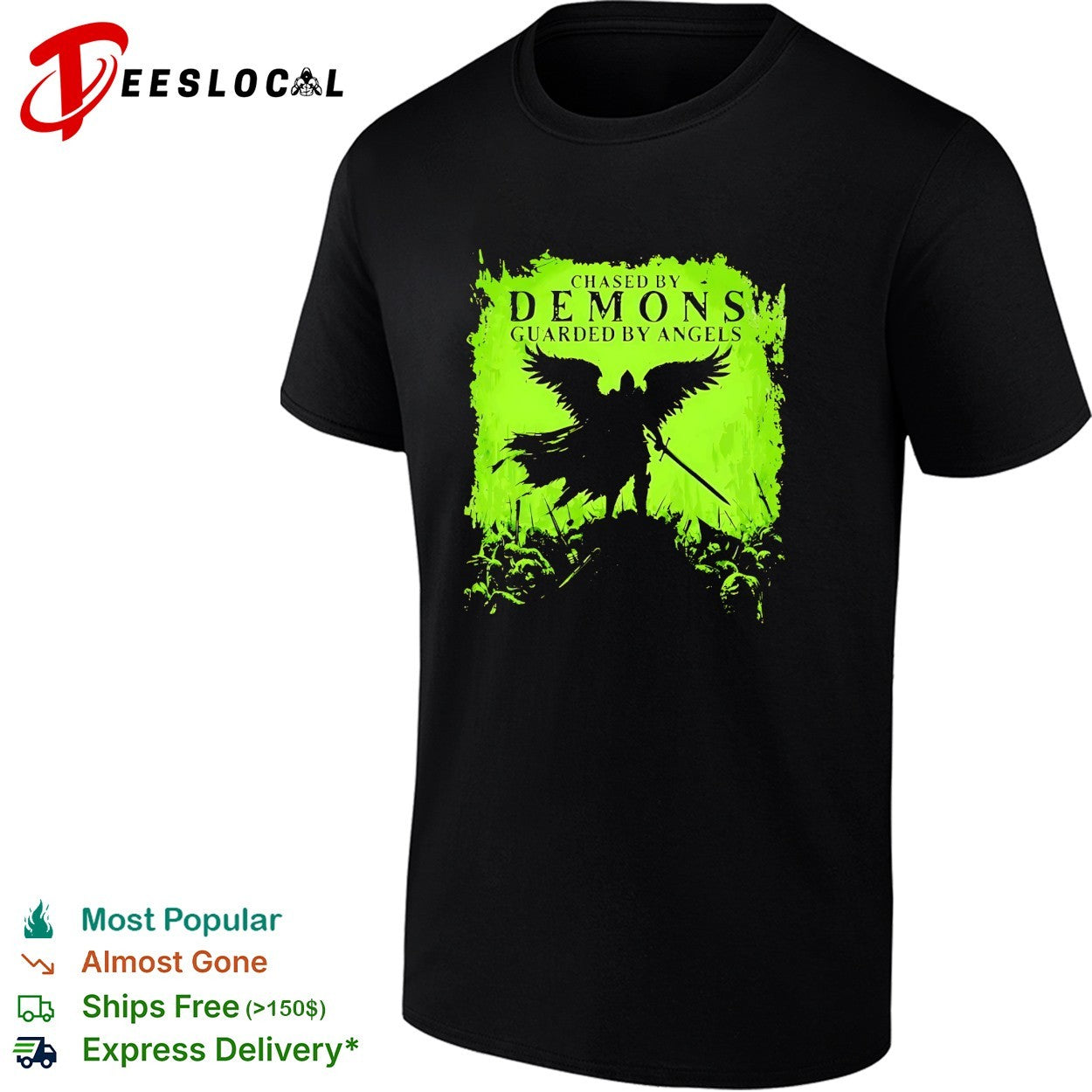 Chased by demons guarded angels warrior - Adult & Kids T-Shirts, Sweatshirts & Hoodies apparel design preview 1