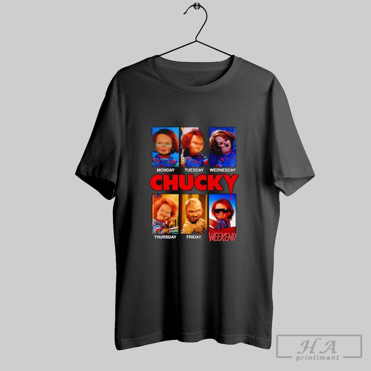 Chucky Days Of The Week Moods - Adult & Kids T-Shirts, Sweatshirts & Hoodies apparel design preview 1