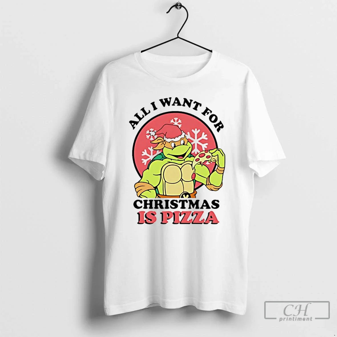 Classic All I Want For Christmas Is Pizza Turtle - Adult & Kids T-Shirts, Sweatshirts & Hoodies apparel design preview 1