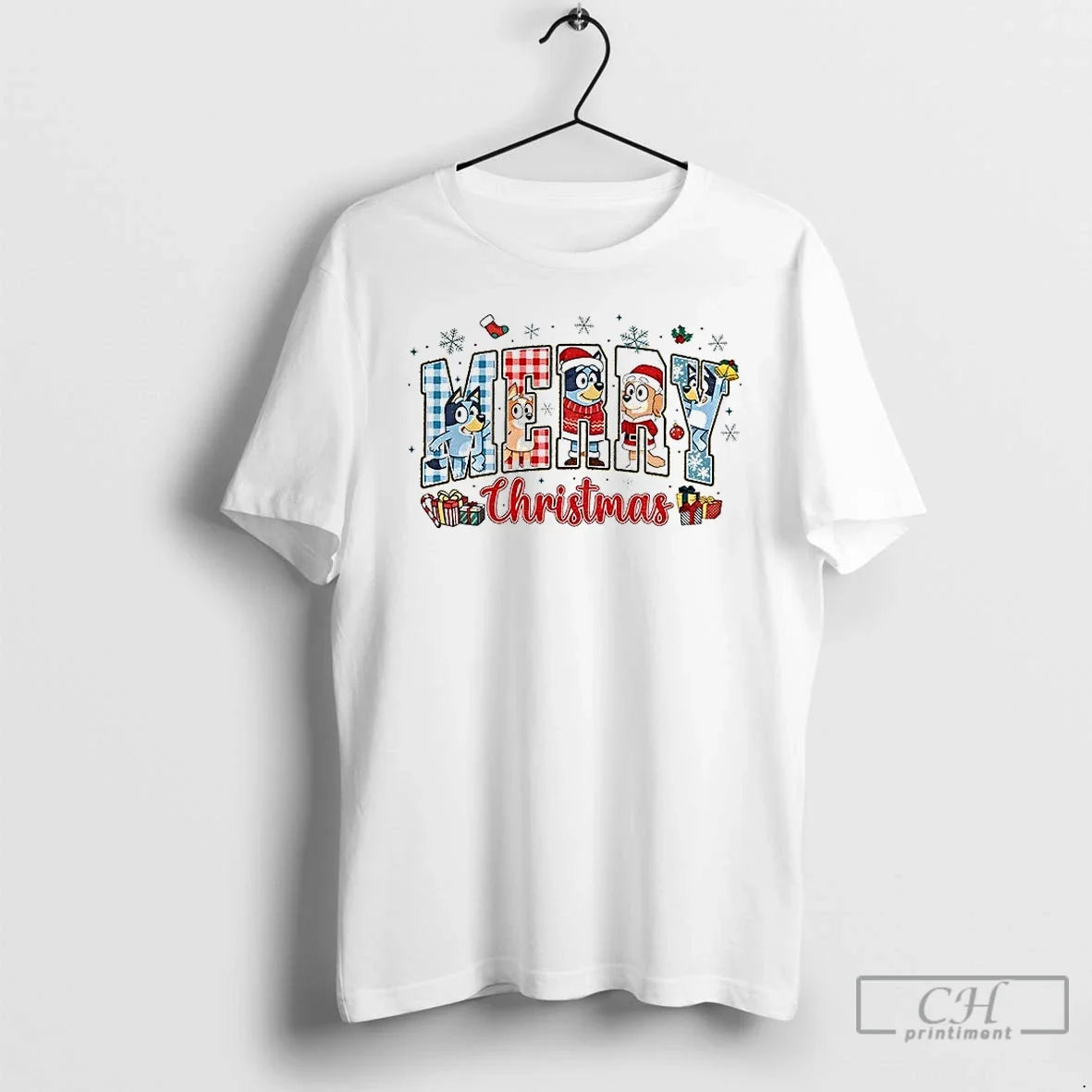 Classic Bluey Dog Santa Hat Winter Friends Merry - Adult & Kids T-Shirts, Sweatshirts & Hoodies apparel design preview 1