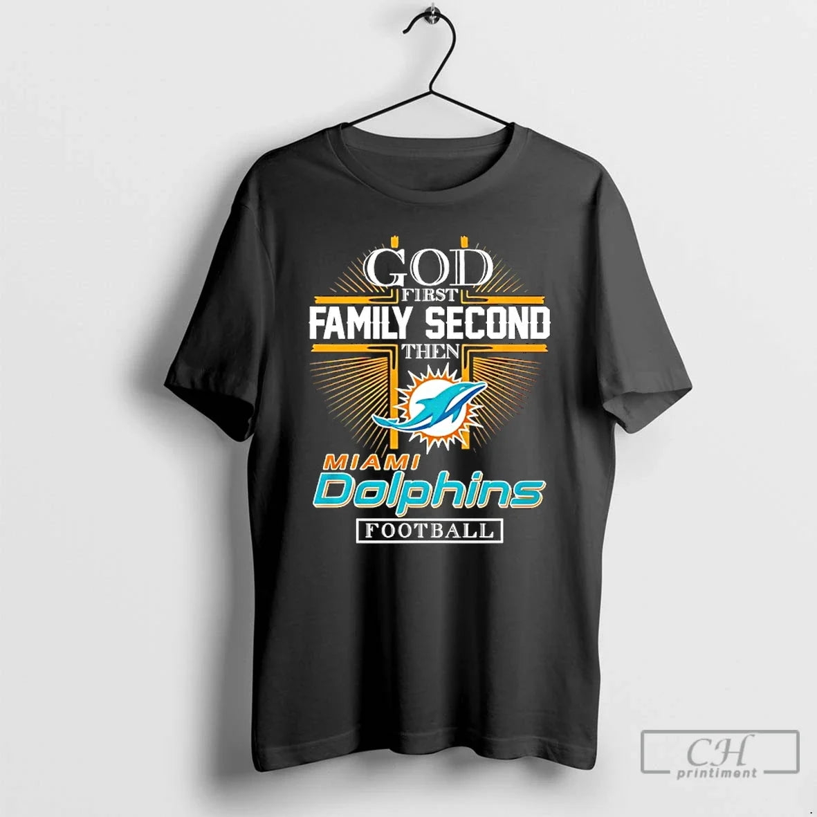 Classic God First Family Second Then Miami Dolphins - Adult & Kids T-Shirts, Sweatshirts & Hoodies apparel design preview 1