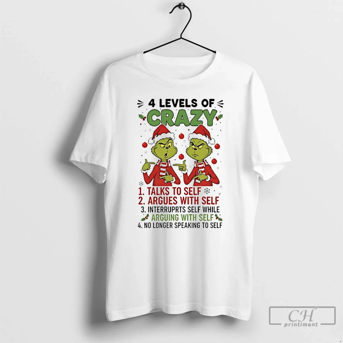 Classic Grinch 4 Levels Of Crazy Christmas 2025 - Adult & Kids T-Shirts, Sweatshirts & Hoodies apparel design preview 1