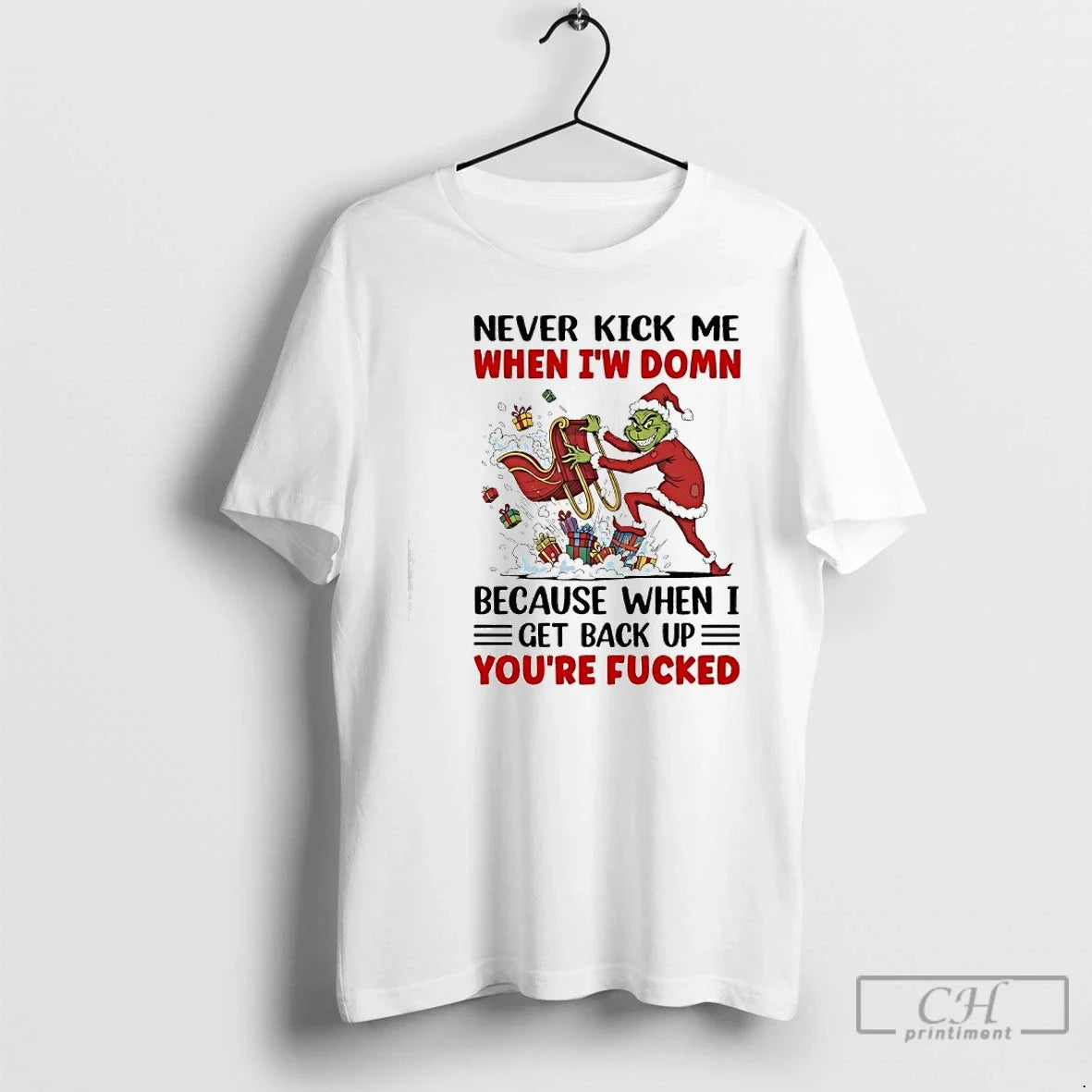 Classic Grinch Gifts Never Kick Me When Iw Domn - Adult & Kids T-Shirts, Sweatshirts & Hoodies apparel design preview 1