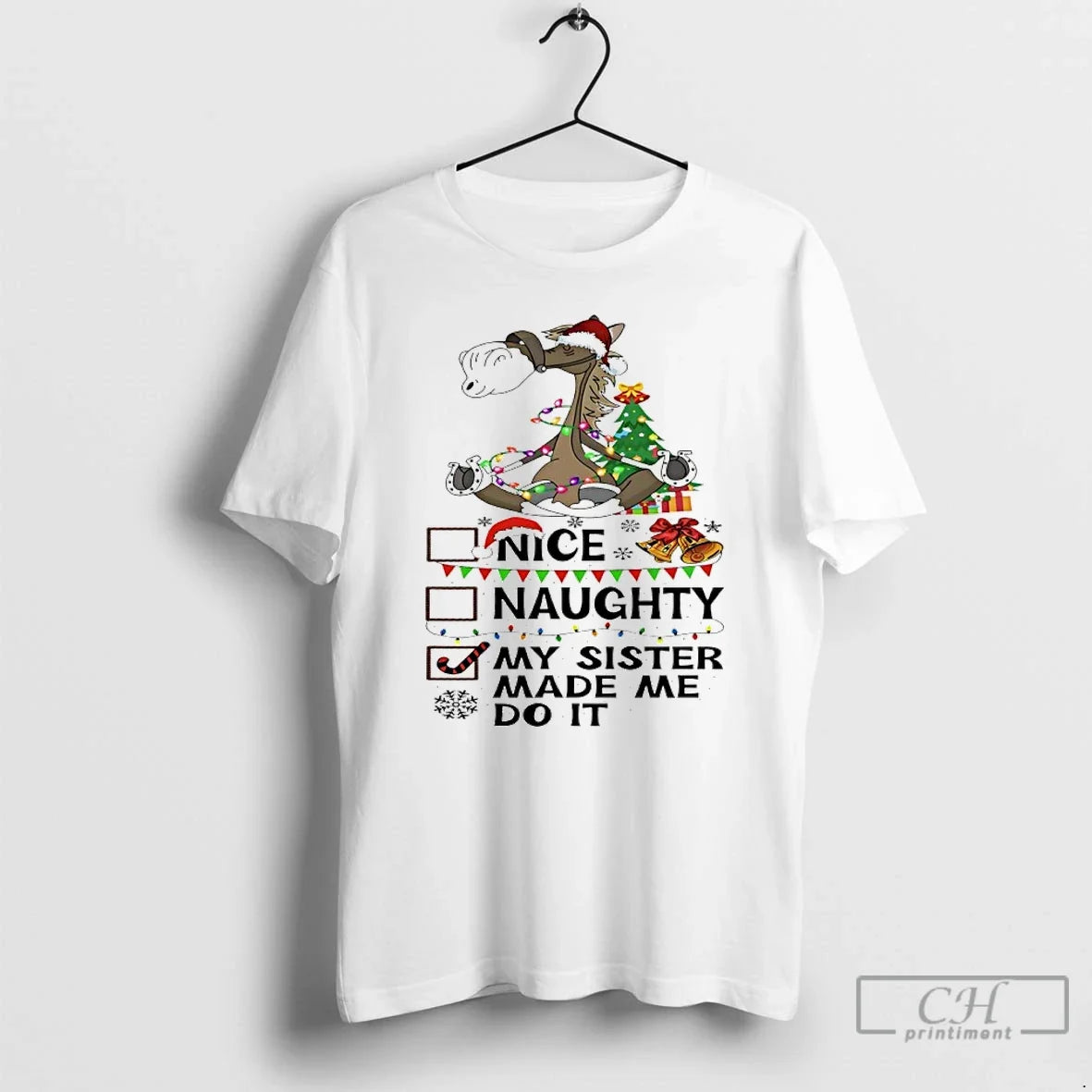 Classic Horse Christmas Nice Naughty My Sister Made - Adult & Kids T-Shirts, Sweatshirts & Hoodies apparel design preview 1