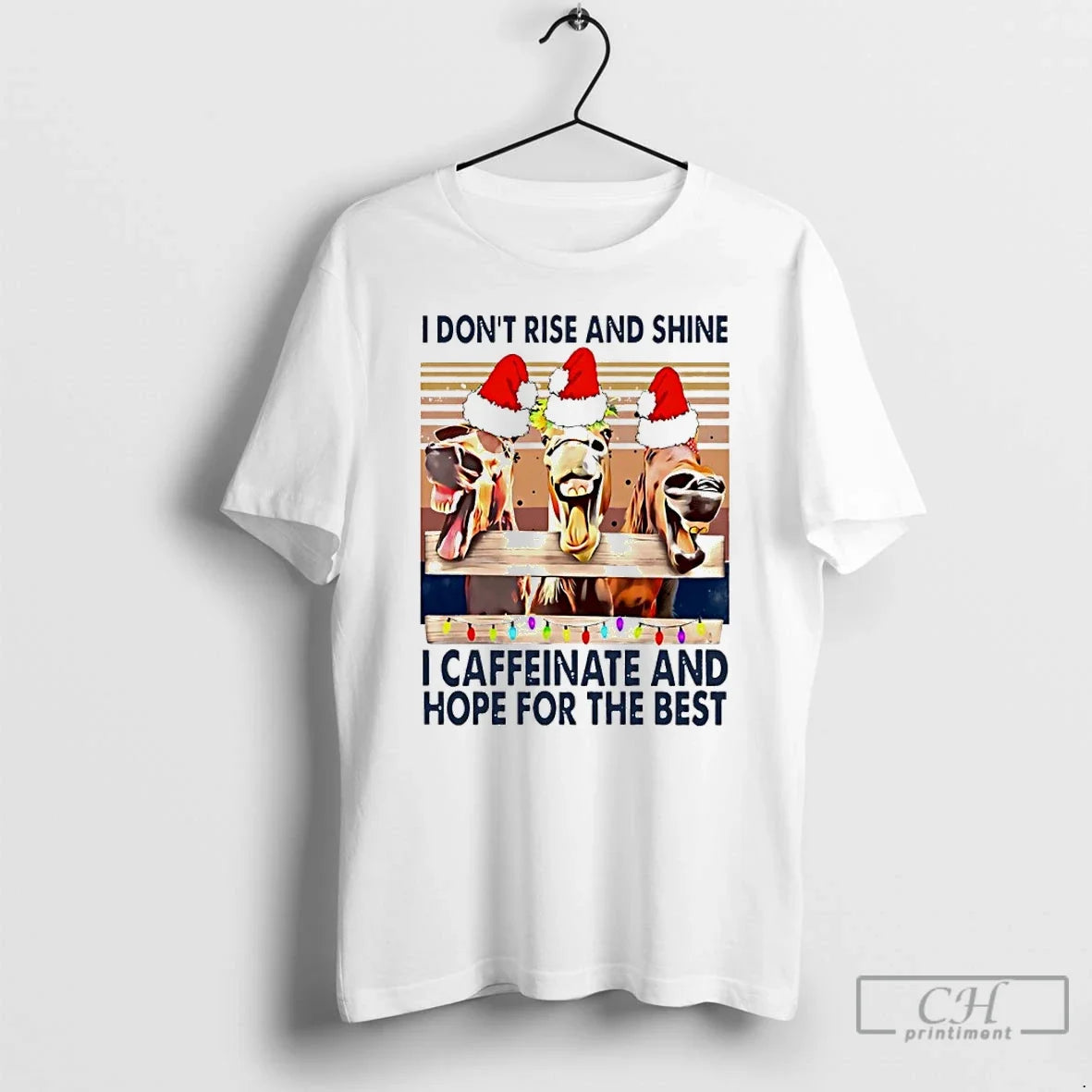 Classic Horse Santa I Dont Rise And Shine Caffeinate - Adult & Kids T-Shirts, Sweatshirts & Hoodies apparel design preview 1