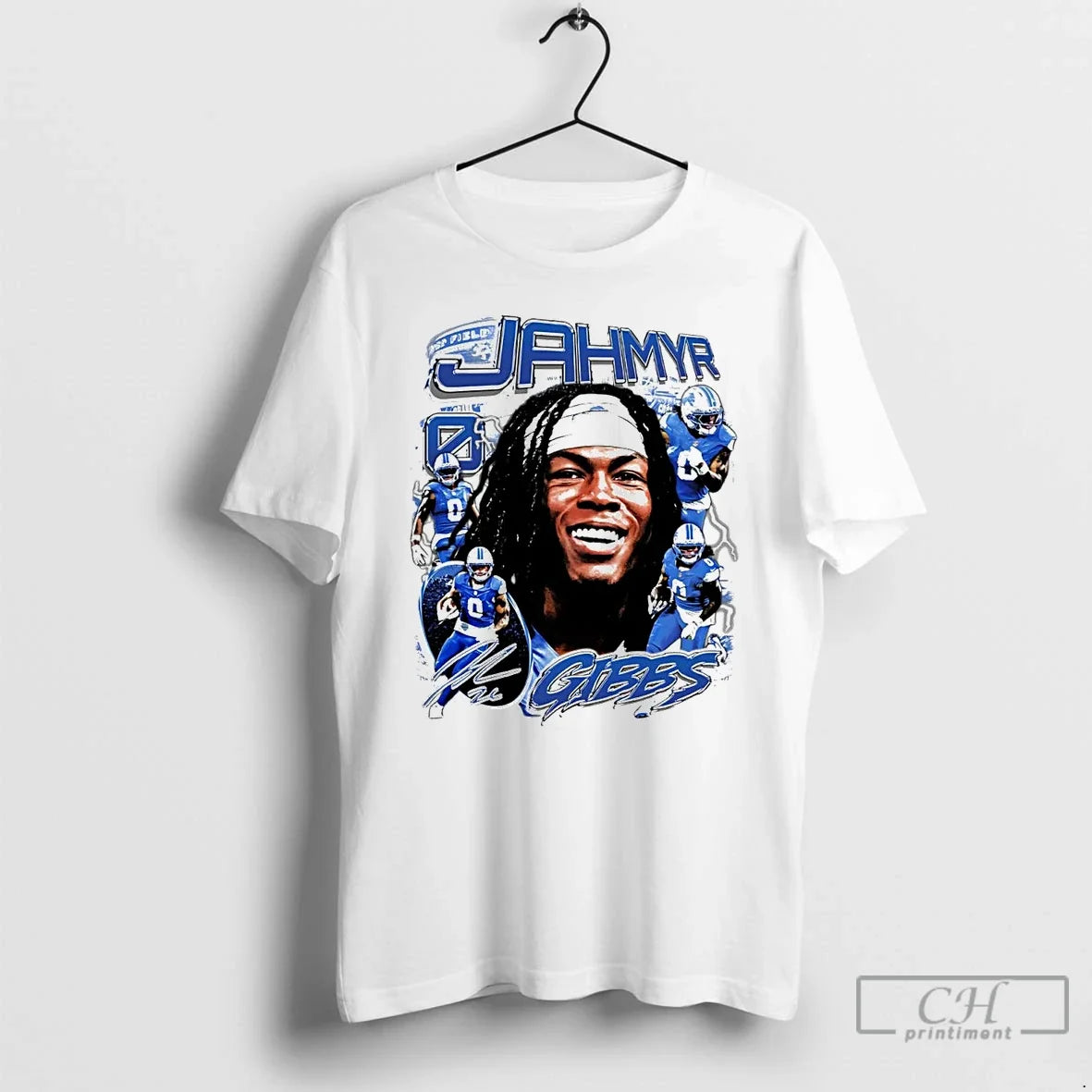 Classic Jahmyr Gibbs Picture Collage Detroit Lions - Adult & Kids T-Shirts, Sweatshirts & Hoodies apparel design preview 1