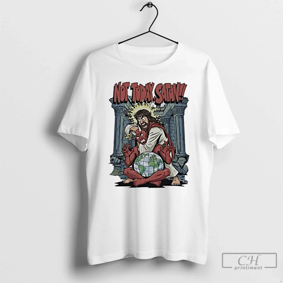 Classic Jesus Strangling Devil Santa Not Today Satan - Adult & Kids T-Shirts, Sweatshirts & Hoodies apparel design preview 1