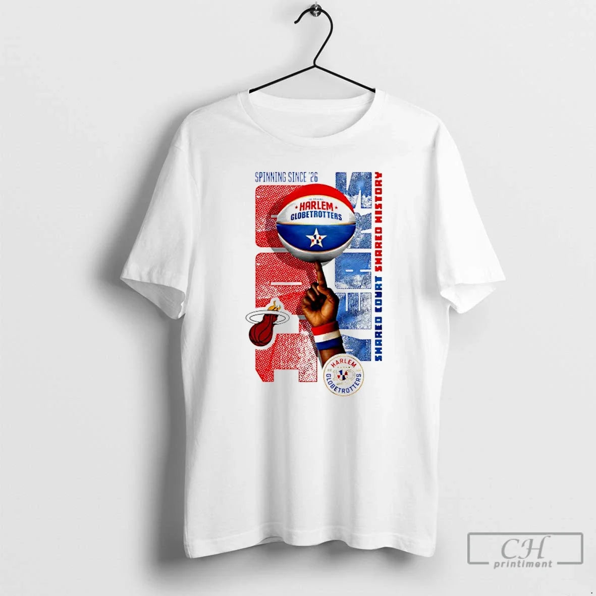 Classic Miami Heat X Harlem Globetrotters Spinning - Adult & Kids T-Shirts, Sweatshirts & Hoodies apparel design preview 1