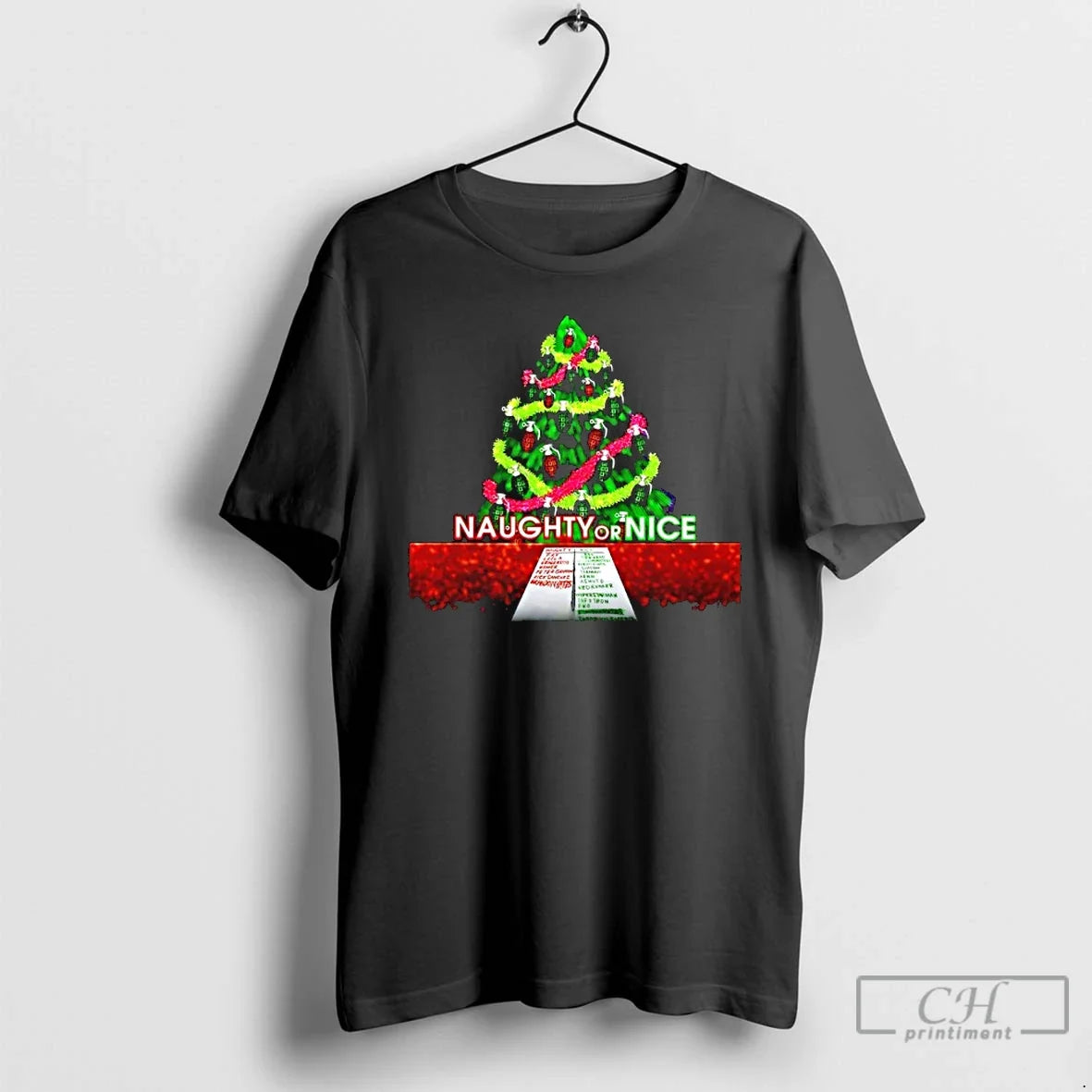 Classic Naughty Or Nice Christmas Tree Grenade - Adult & Kids T-Shirts, Sweatshirts & Hoodies apparel design preview 1