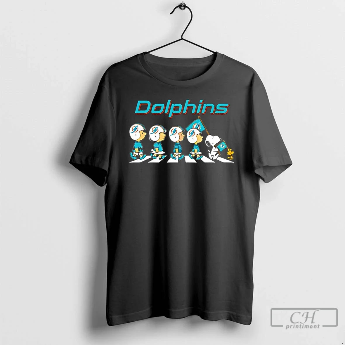 Classic Peanuts X Miami Dolphins Football Flag - Adult & Kids T-Shirts, Sweatshirts & Hoodies apparel design preview 1