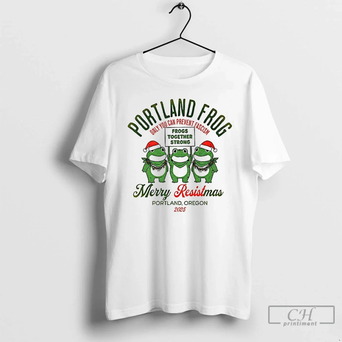 Classic Portland Frog Christmas Merry Resistmas 2025 - Adult & Kids T-Shirts, Sweatshirts & Hoodies apparel design preview 1