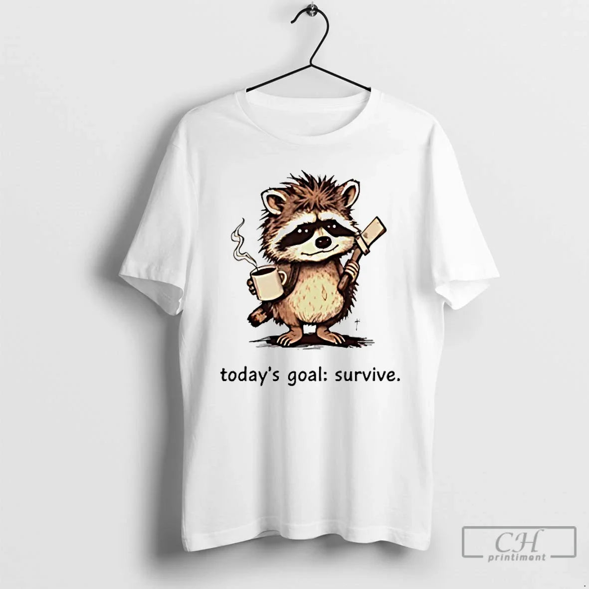 Classic Raccoon Todays Goal Survive - Adult & Kids T-Shirts, Sweatshirts & Hoodies apparel design preview 1