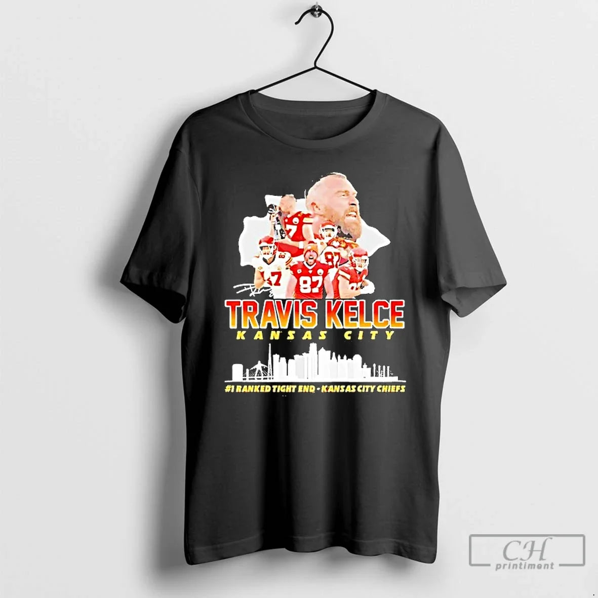 Classic Travis Kelce Kansas City Chiefs Skyline - Adult & Kids T-Shirts, Sweatshirts & Hoodies apparel design preview 1