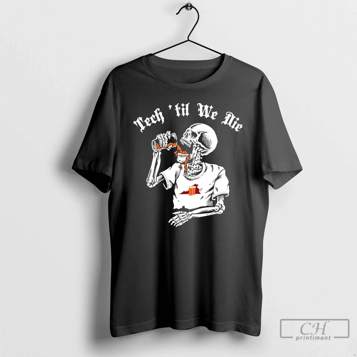 Classic Virginia Tech Hokies Til We Die Skeleton - Adult & Kids T-Shirts, Sweatshirts & Hoodies apparel design preview 1