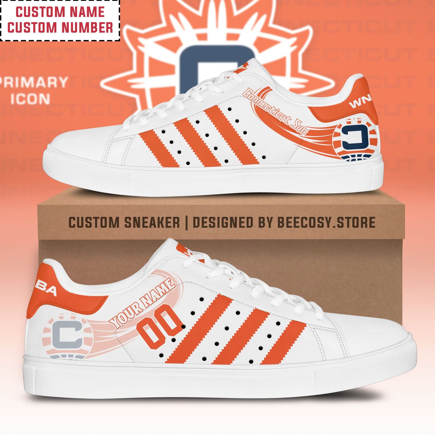 NBA Connecticut Sun Personalized Stan Smith Low top - Adult & Kids T-Shirts, Sweatshirts & Hoodies apparel design preview 1