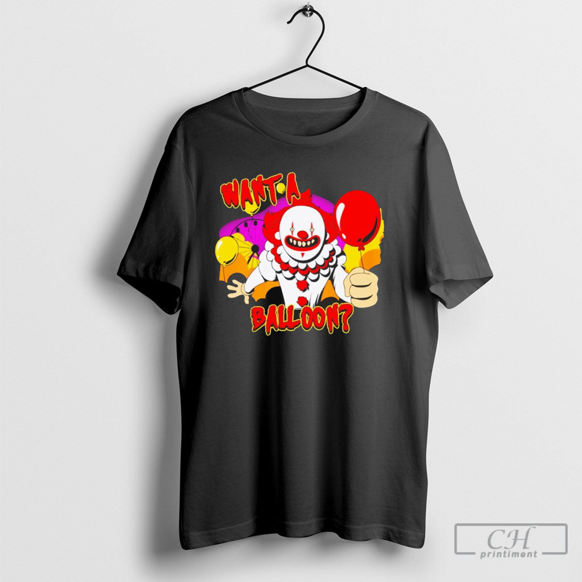 Creepy It Clown Want A Balloon - Adult & Kids T-Shirts, Sweatshirts & Hoodies apparel design preview 1