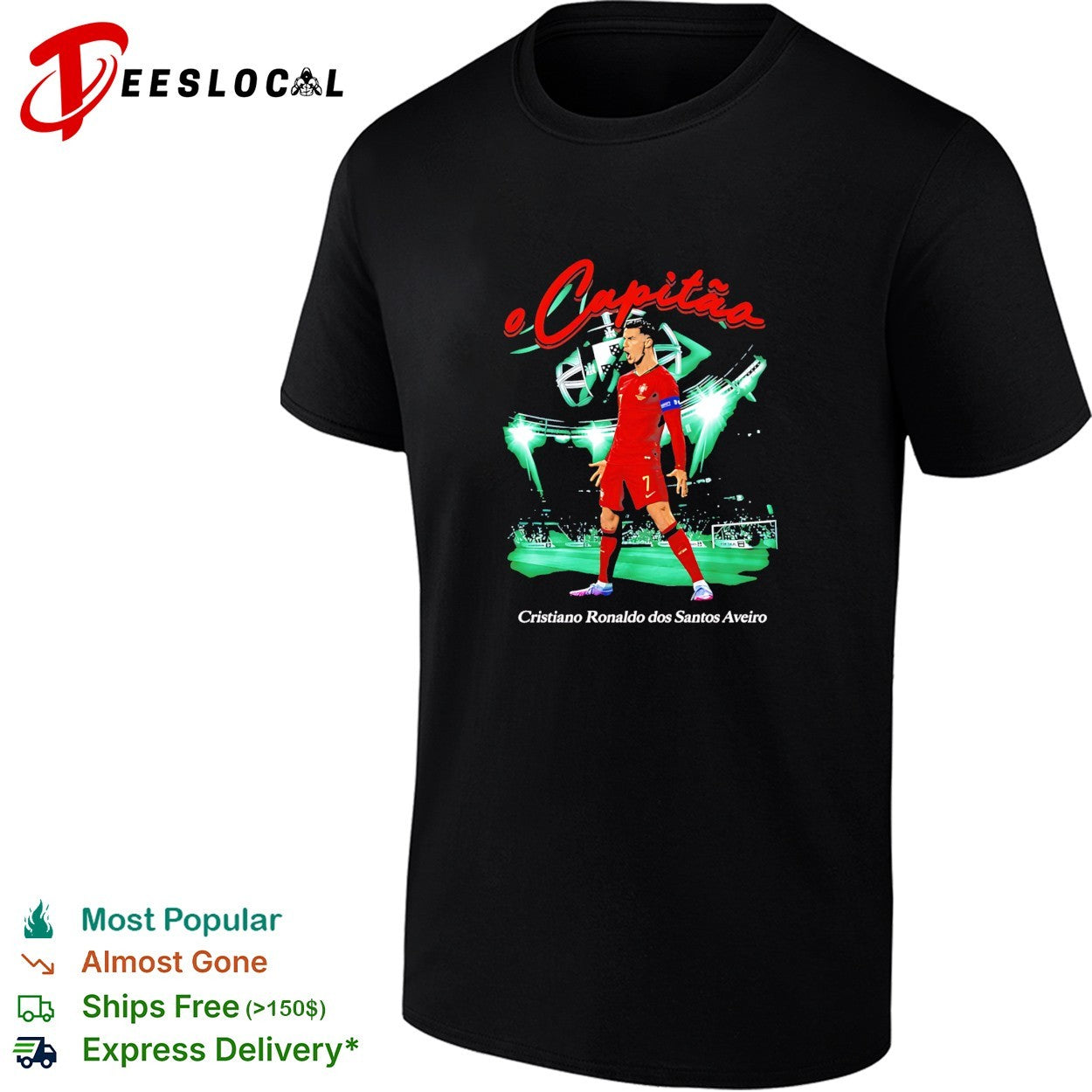 Cristiano Ronaldo o Capitao Portugal 7 celebrating - Adult & Kids T-Shirts, Sweatshirts & Hoodies apparel design preview 1