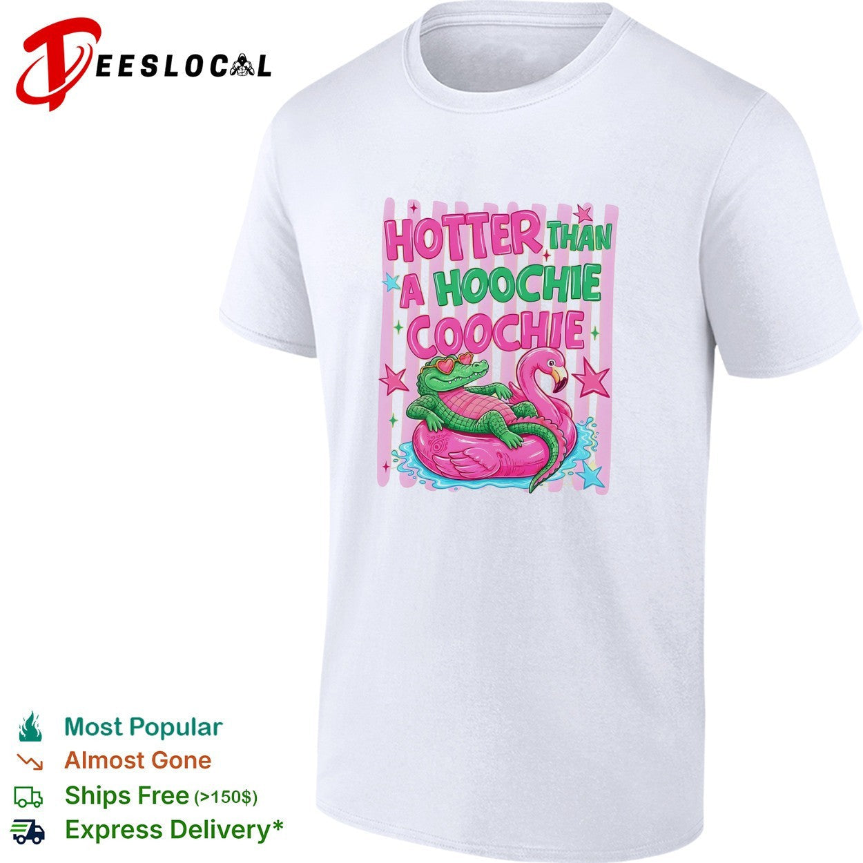 Crocodile on flamingo pool float hotter than a - Adult & Kids T-Shirts, Sweatshirts & Hoodies apparel design preview 1
