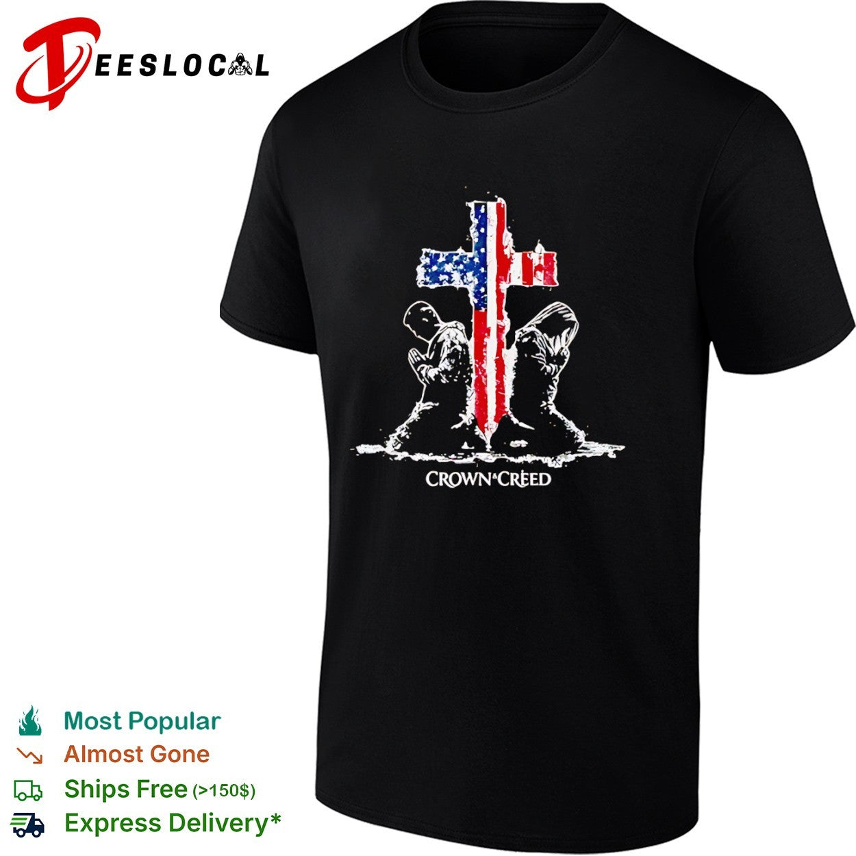 Crown and Creed American Flag Cross Religious Faith - Adult & Kids T-Shirts, Sweatshirts & Hoodies apparel design preview 1
