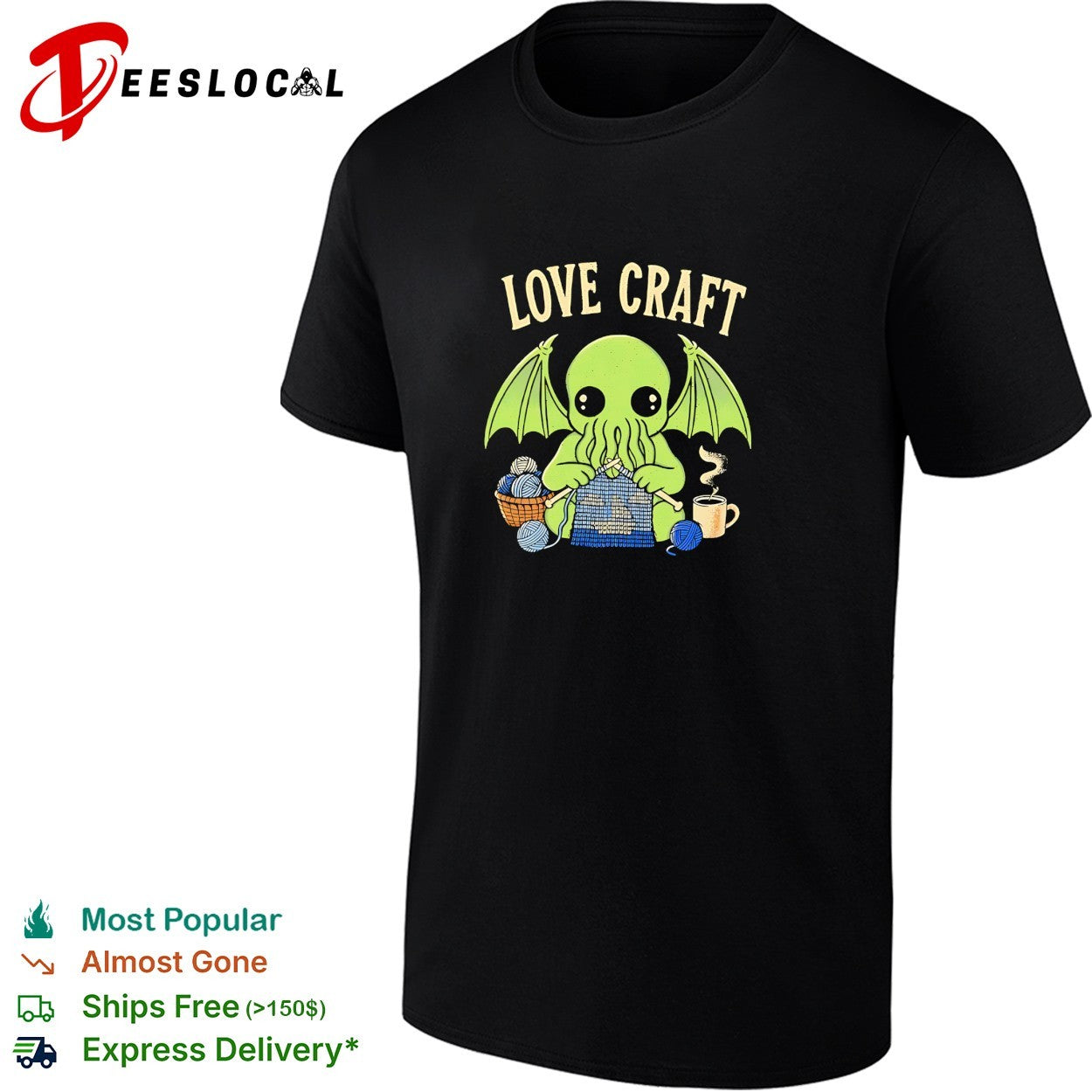Cthulhu knitting love craft coffee - Adult & Kids T-Shirts, Sweatshirts & Hoodies apparel design preview 1
