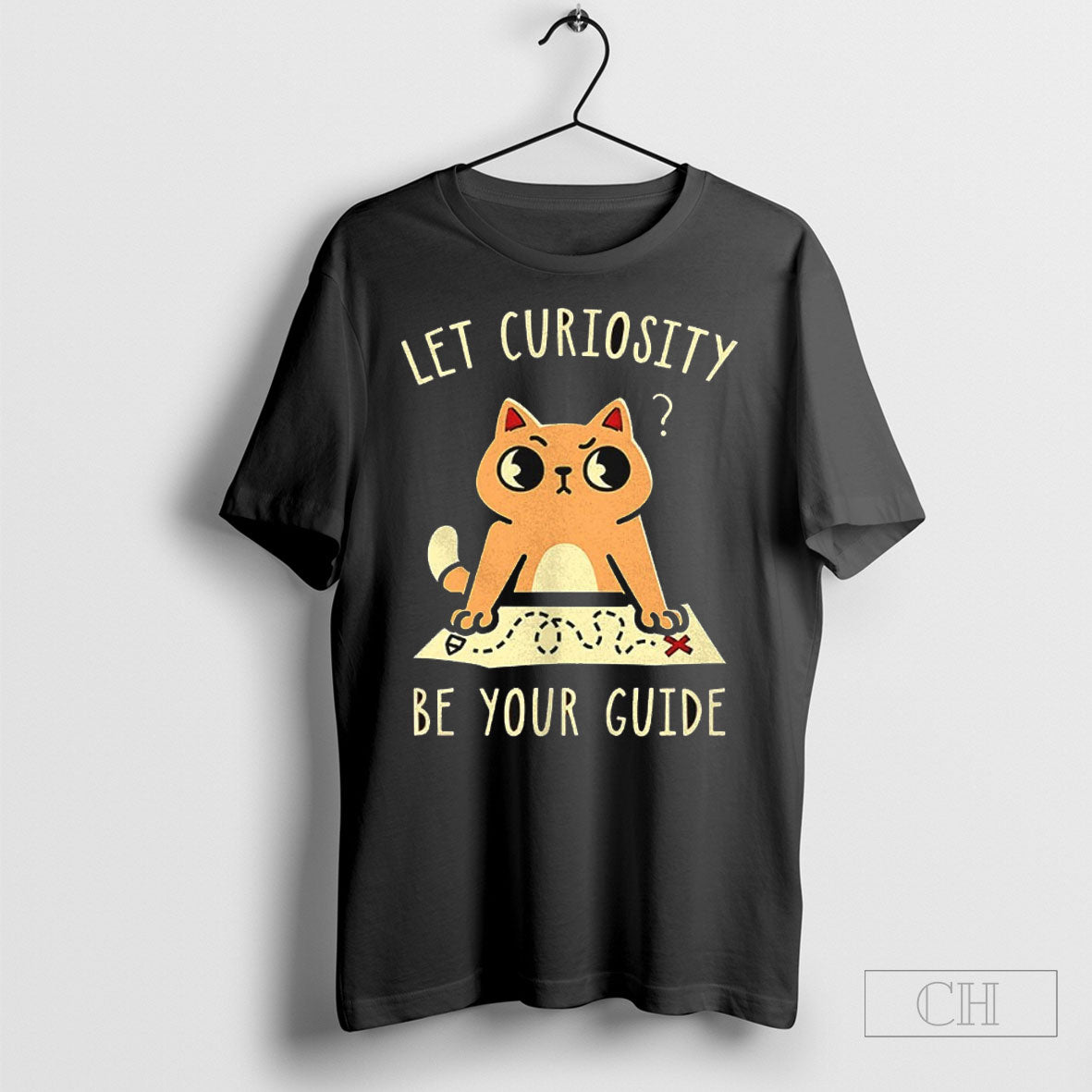 Curious Cat With A Map Let Curiosity Be Your Guide - Adult & Kids T-Shirts, Sweatshirts & Hoodies apparel design preview 1