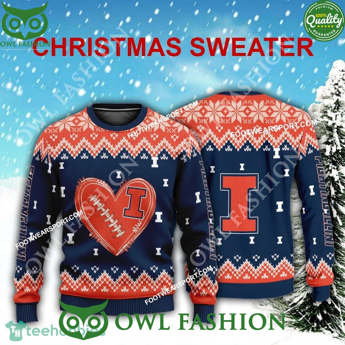 Logo Pattern Heart Football Illinois Fighting Illini - Adult & Kids T-Shirts, Sweatshirts & Hoodies apparel design preview 1