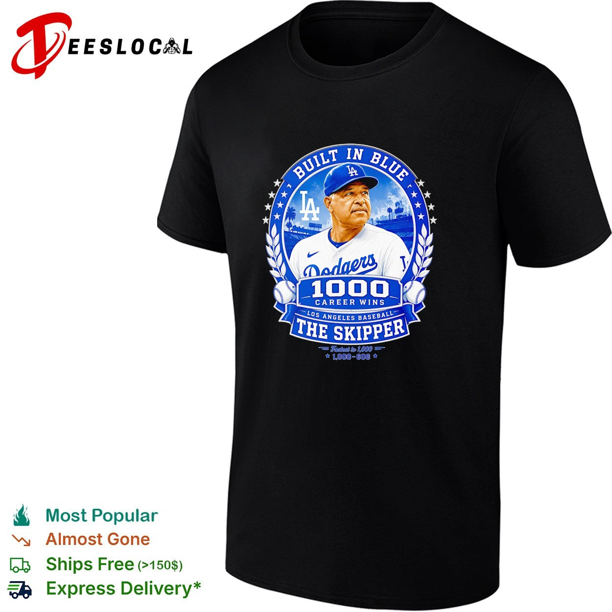 Dave Roberts Los Angeles Dodgers built in blue 1000 - Adult & Kids T-Shirts, Sweatshirts & Hoodies apparel design preview 1