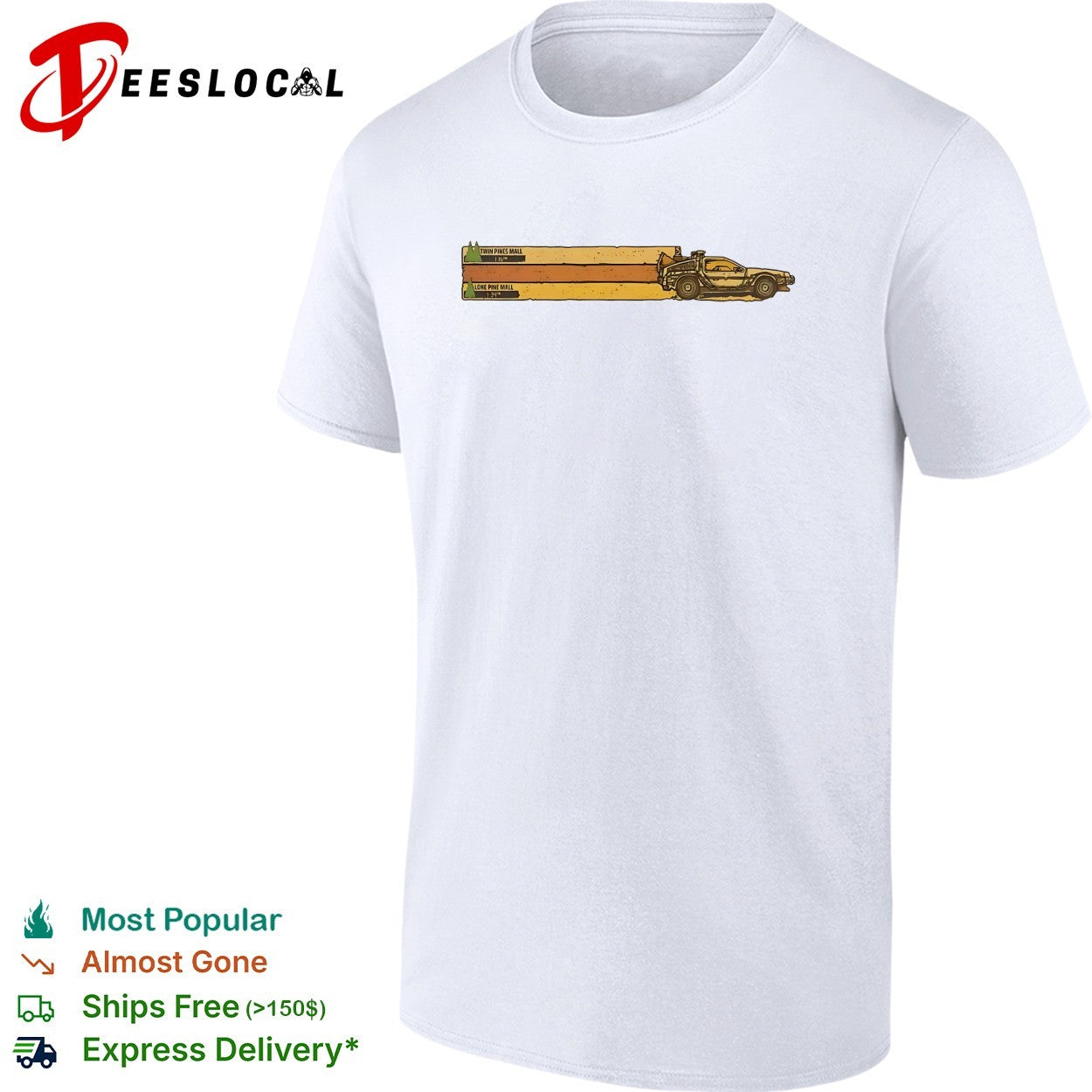 DeLorean Twin Pines Mall Lone Pine distance sign - Adult & Kids T-Shirts, Sweatshirts & Hoodies apparel design preview 1