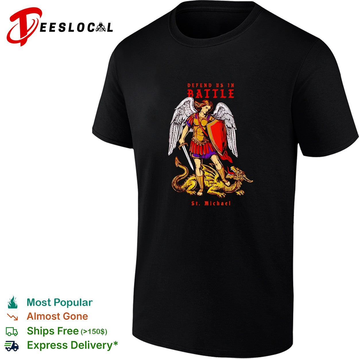 Defend us in Battle St Michael vintage - Adult & Kids T-Shirts, Sweatshirts & Hoodies apparel design preview 1