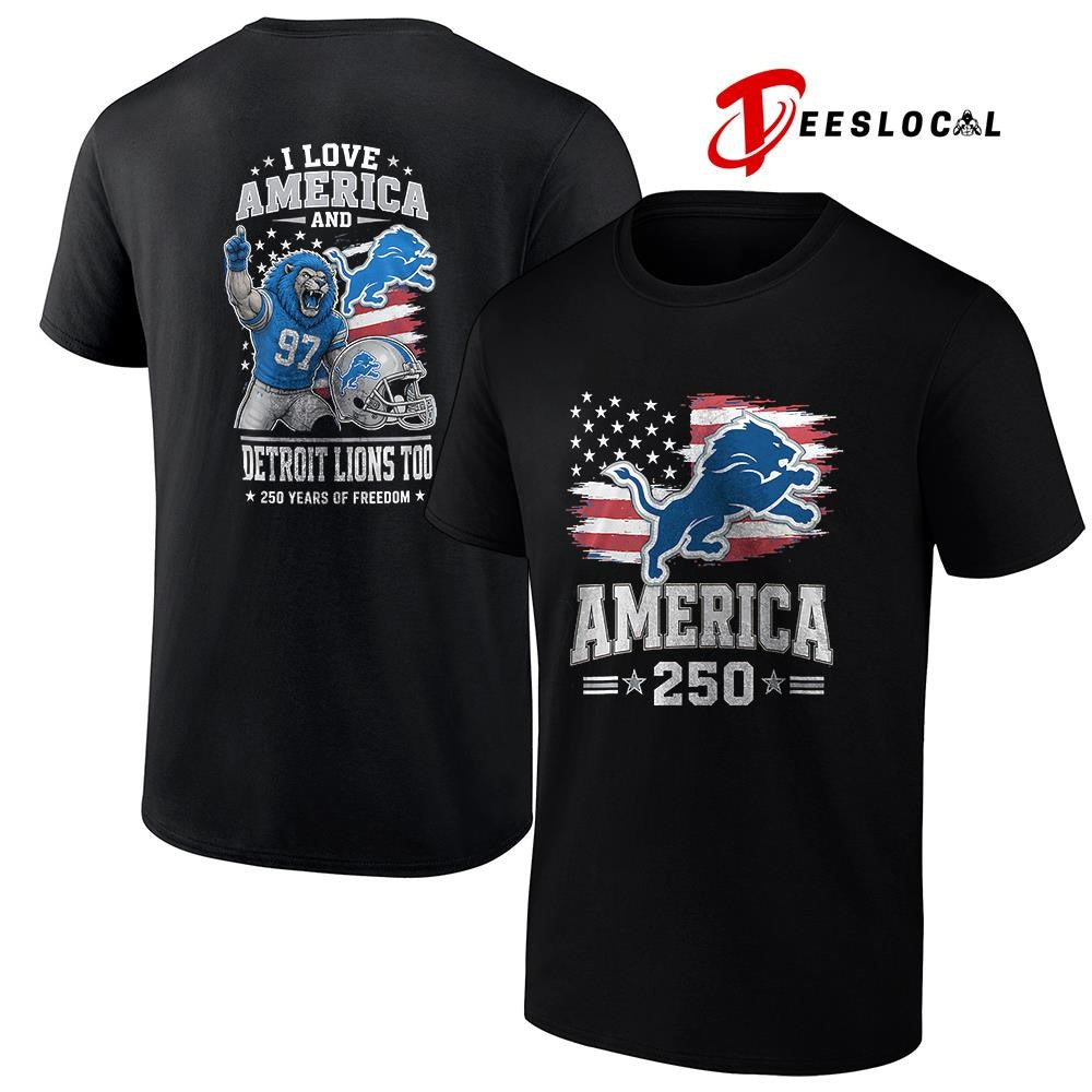 Detroit Lions 250 years of freedom mascot - Adult & Kids T-Shirts, Sweatshirts & Hoodies apparel design preview 1