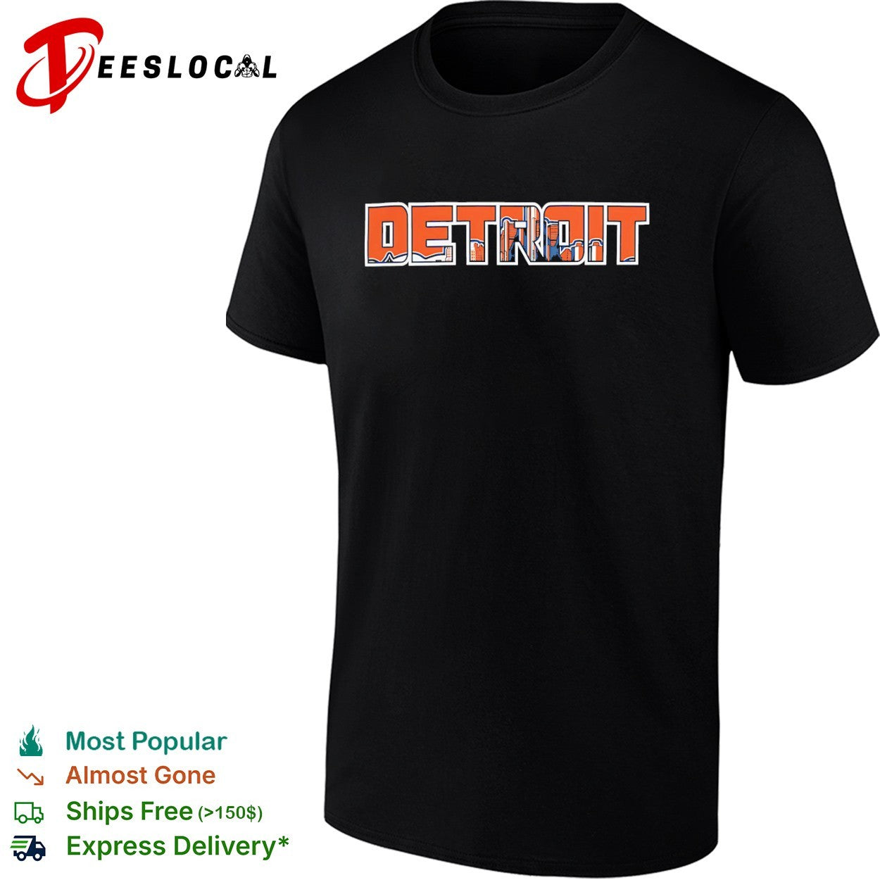 Detroit Skyline Text Design and City Landmark - Adult & Kids T-Shirts, Sweatshirts & Hoodies apparel design preview 1