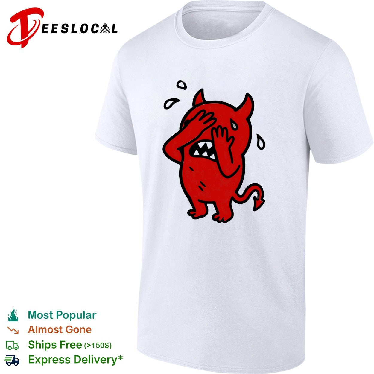 Devil cartoon facepalm panicking sweating - Adult & Kids T-Shirts, Sweatshirts & Hoodies apparel design preview 1