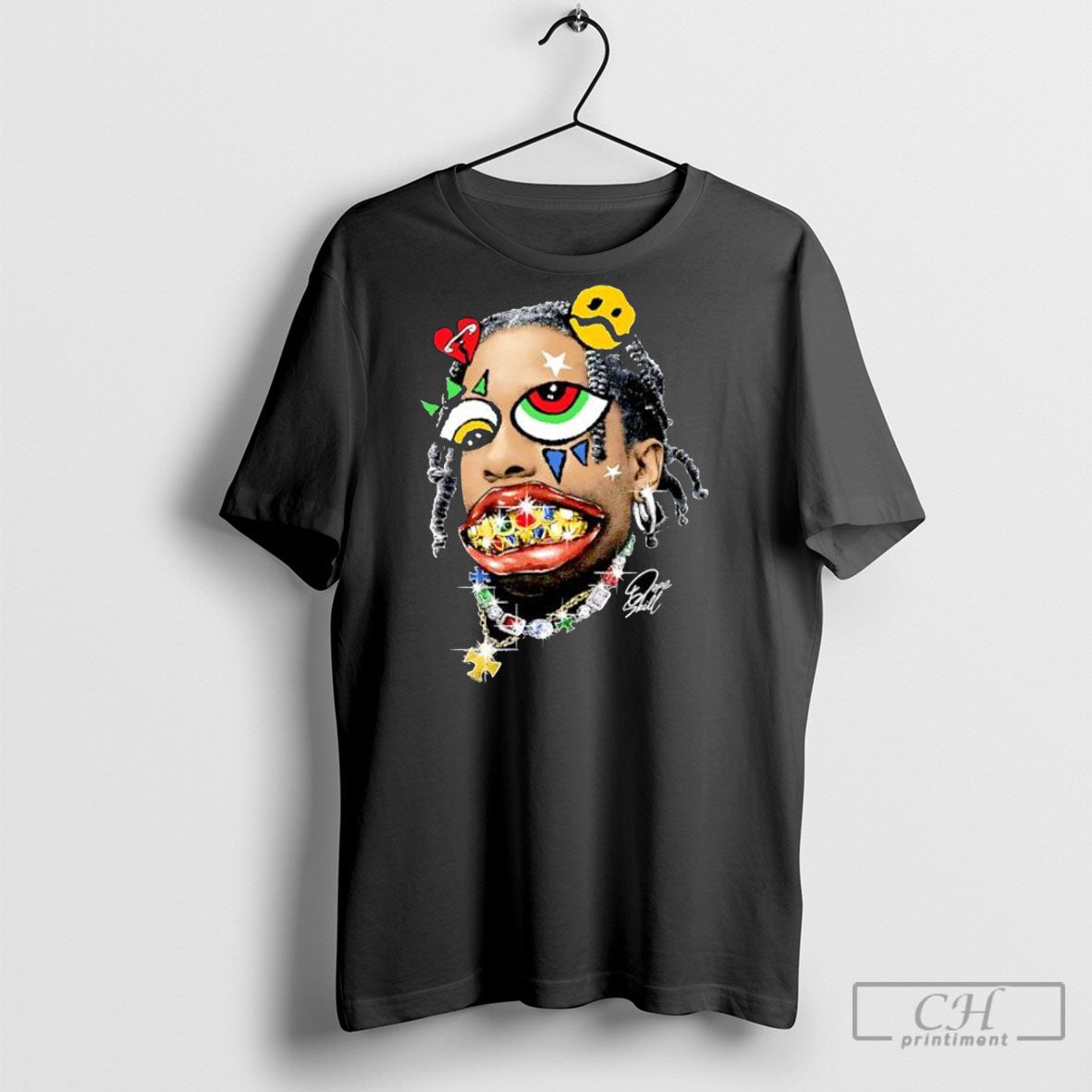 Dope Skill Cartoon Face With Gold Grills - Adult & Kids T-Shirts, Sweatshirts & Hoodies apparel design preview 1