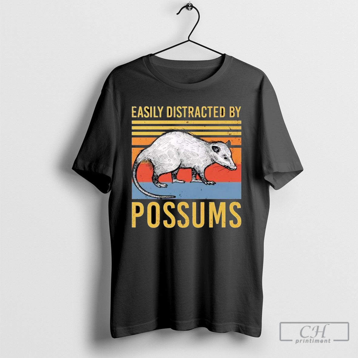 Easily Distracted By Possums Vintage Sunset Animal - Adult & Kids T-Shirts, Sweatshirts & Hoodies apparel design preview 1