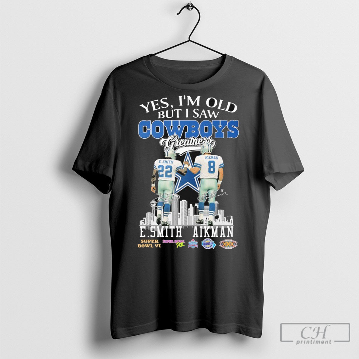 Emmitt Smith And Troy Aikman Yes Im Old But I Saw - Adult & Kids T-Shirts, Sweatshirts & Hoodies apparel design preview 1