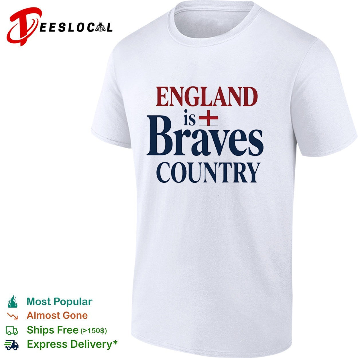 England is Braves Country flag - Adult & Kids T-Shirts, Sweatshirts & Hoodies apparel design preview 1