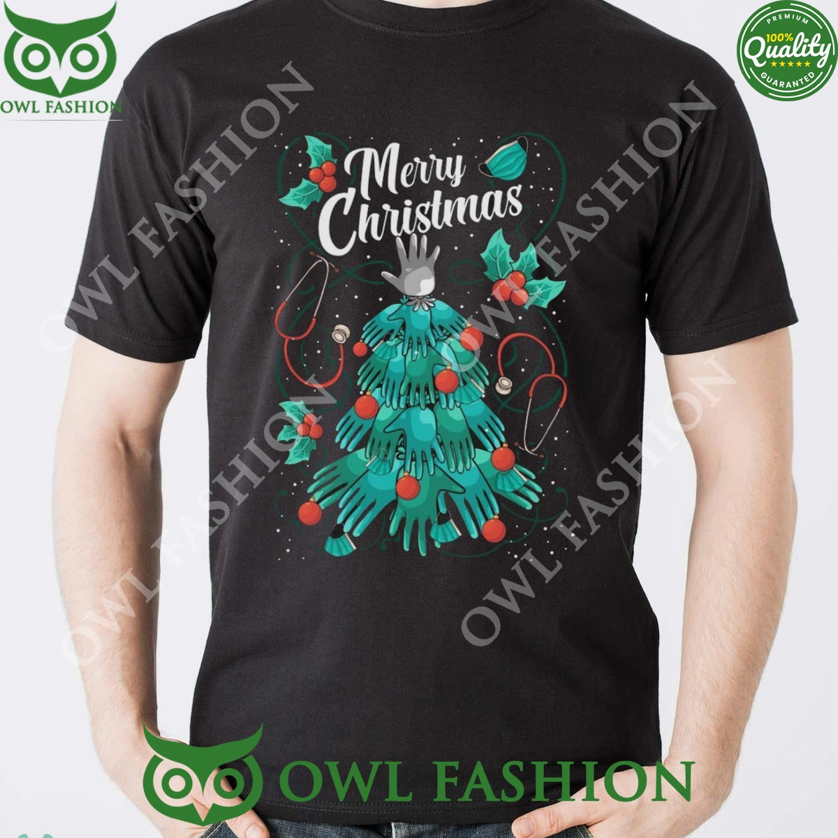 Nurse Merry Christmas Hand Tree Black Ugly Sweater - Adult & Kids T-Shirts, Sweatshirts & Hoodies apparel design preview 1
