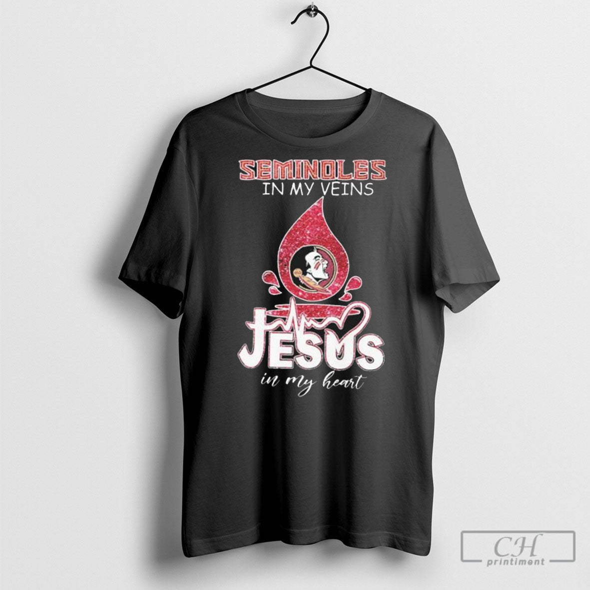 Fsu Seminoles In My Veins Jesus Heart - Adult & Kids T-Shirts, Sweatshirts & Hoodies apparel design preview 1
