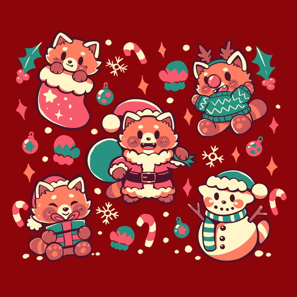 Festive Red Pandas - Adult & Kids T-Shirts, Sweatshirts & Hoodies apparel design preview 1