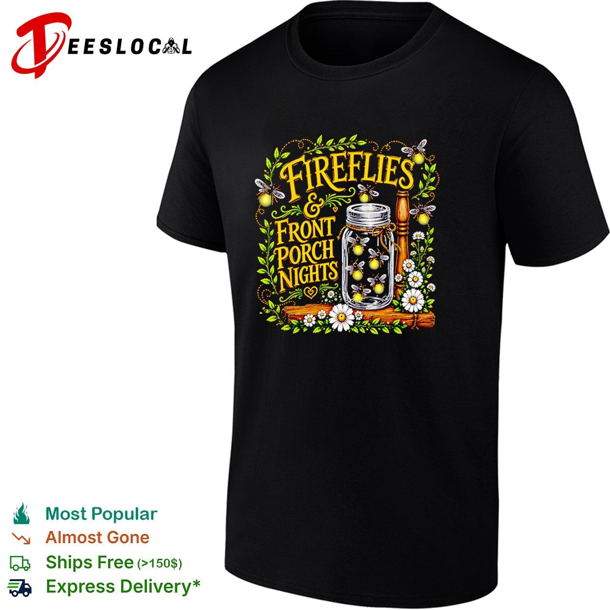 Fireflies and front porch nights mason jar - Adult & Kids T-Shirts, Sweatshirts & Hoodies apparel design preview 1
