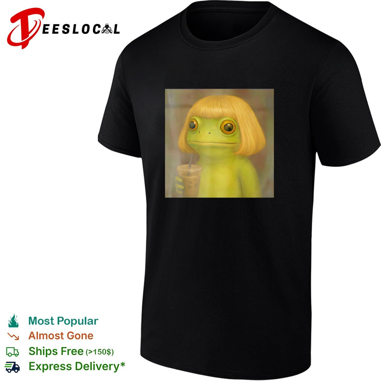 Frog blonde wig iced coffee - Adult & Kids T-Shirts, Sweatshirts & Hoodies apparel design preview 1