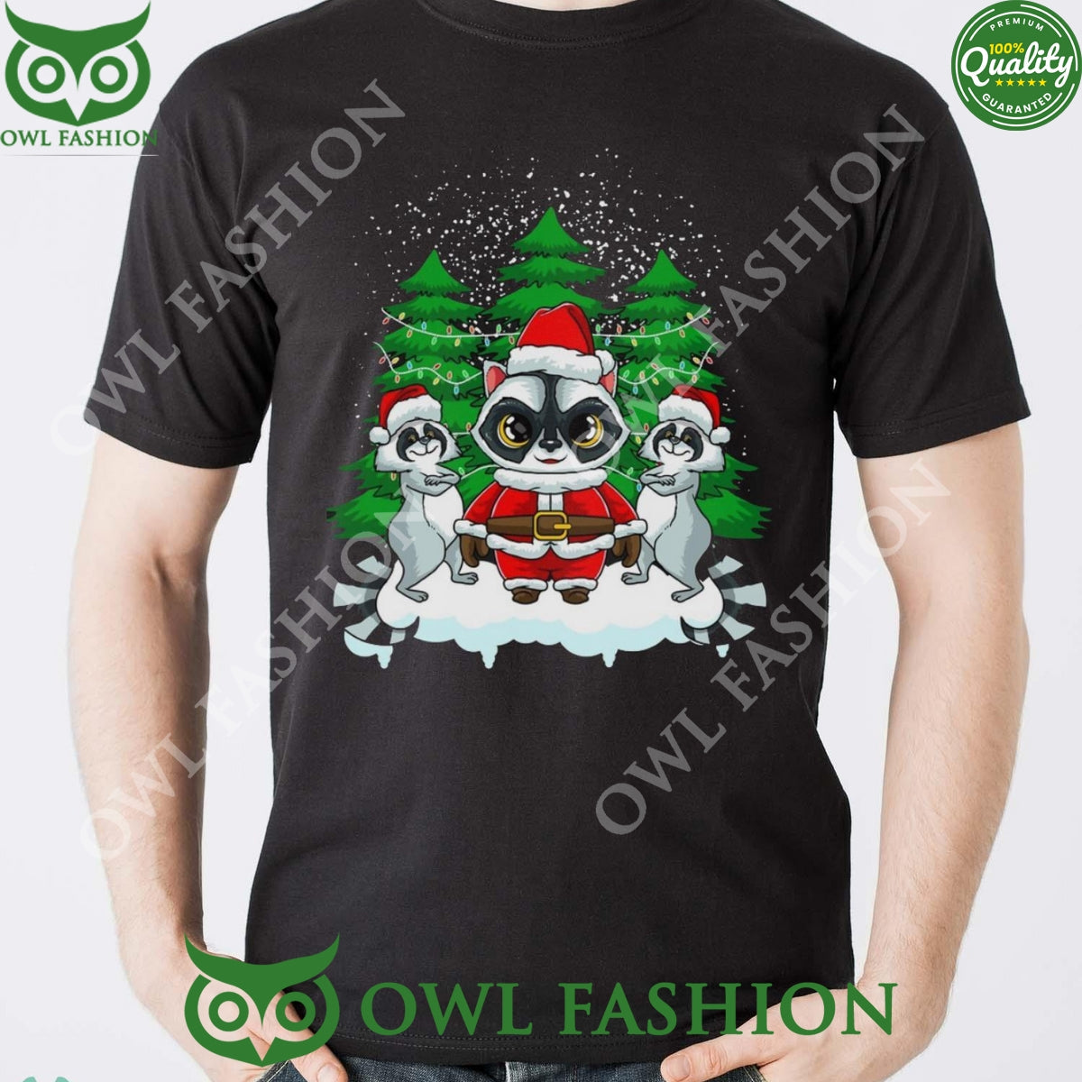 Racoon Under Christmas Tree and Snow Ugly Sweater - Adult & Kids T-Shirts, Sweatshirts & Hoodies apparel design preview 1