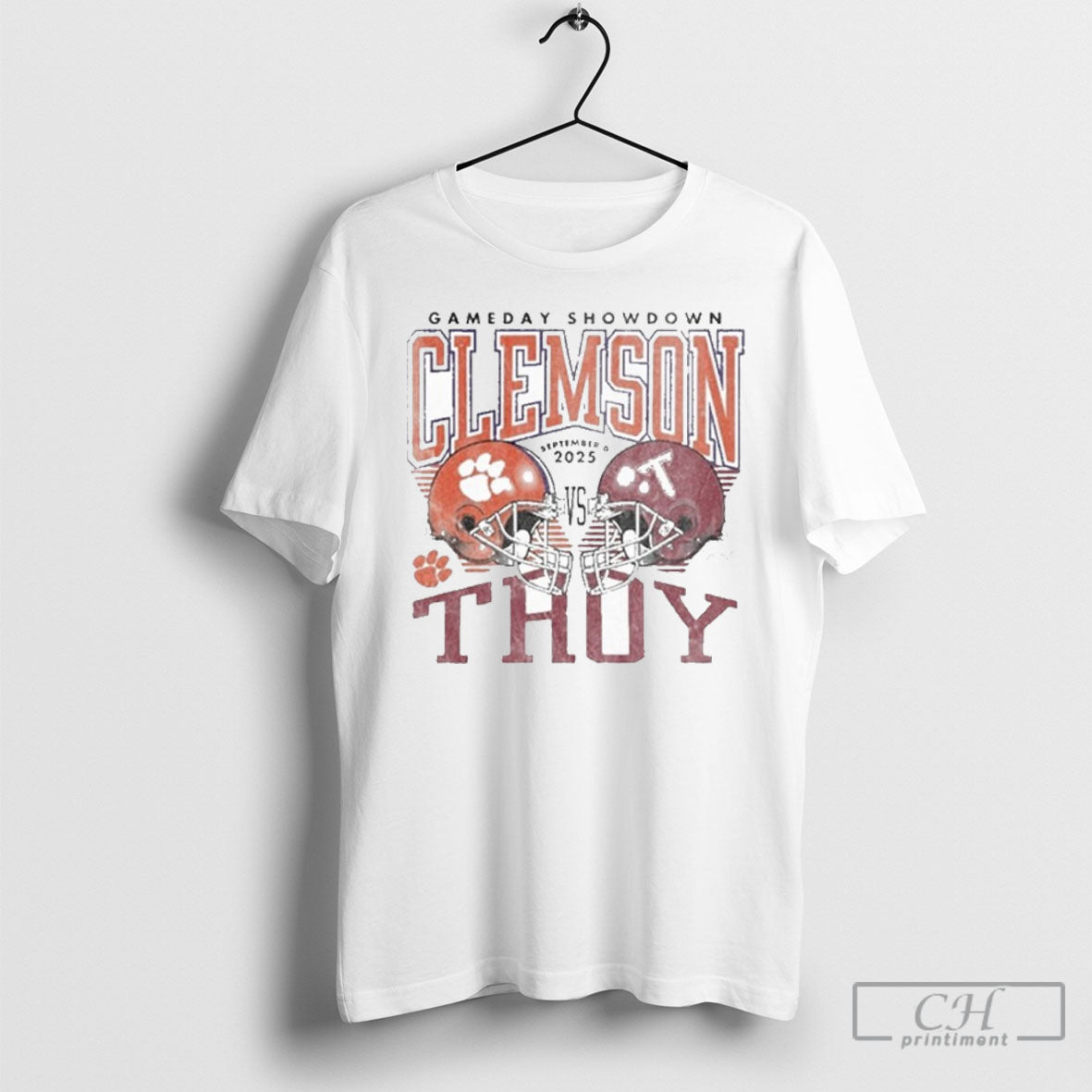 Gameday Clemson Vs Troy September 6 2025 Duel Helmet - Adult & Kids T-Shirts, Sweatshirts & Hoodies apparel design preview 1