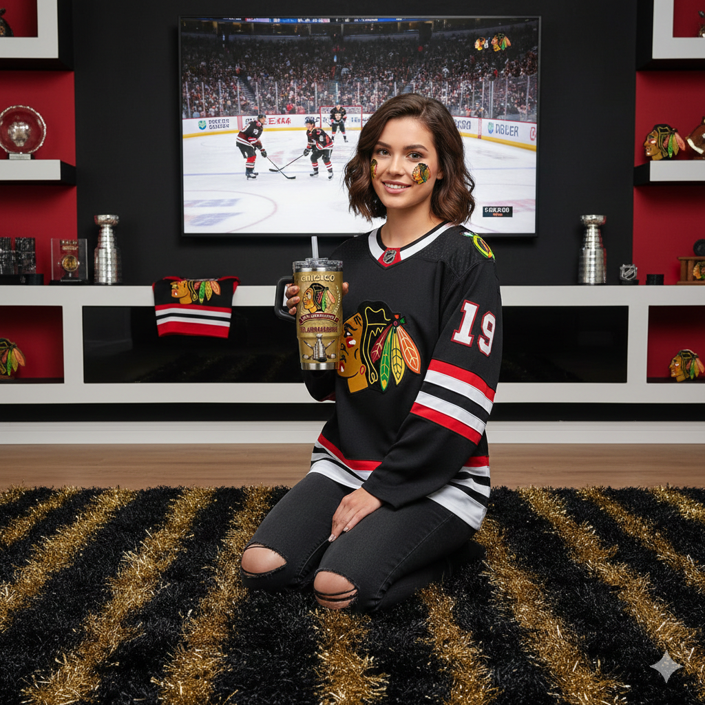 Chicago Blackhawks 100th Anniversary Tumbler Cup - Adult & Kids T-Shirts, Sweatshirts & Hoodies apparel design preview 1