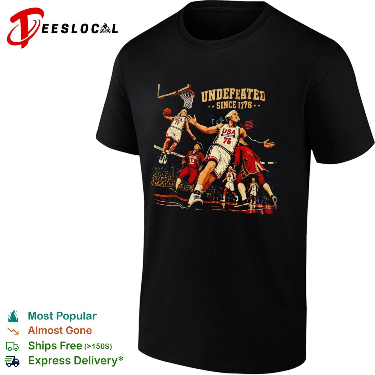 George Washington Undefeated Since 1776 USA - Adult & Kids T-Shirts, Sweatshirts & Hoodies apparel design preview 1