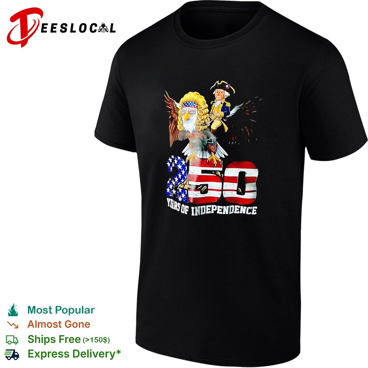 George Washington on Bald Eagle with 250 Years of - Adult & Kids T-Shirts, Sweatshirts & Hoodies apparel design preview 1