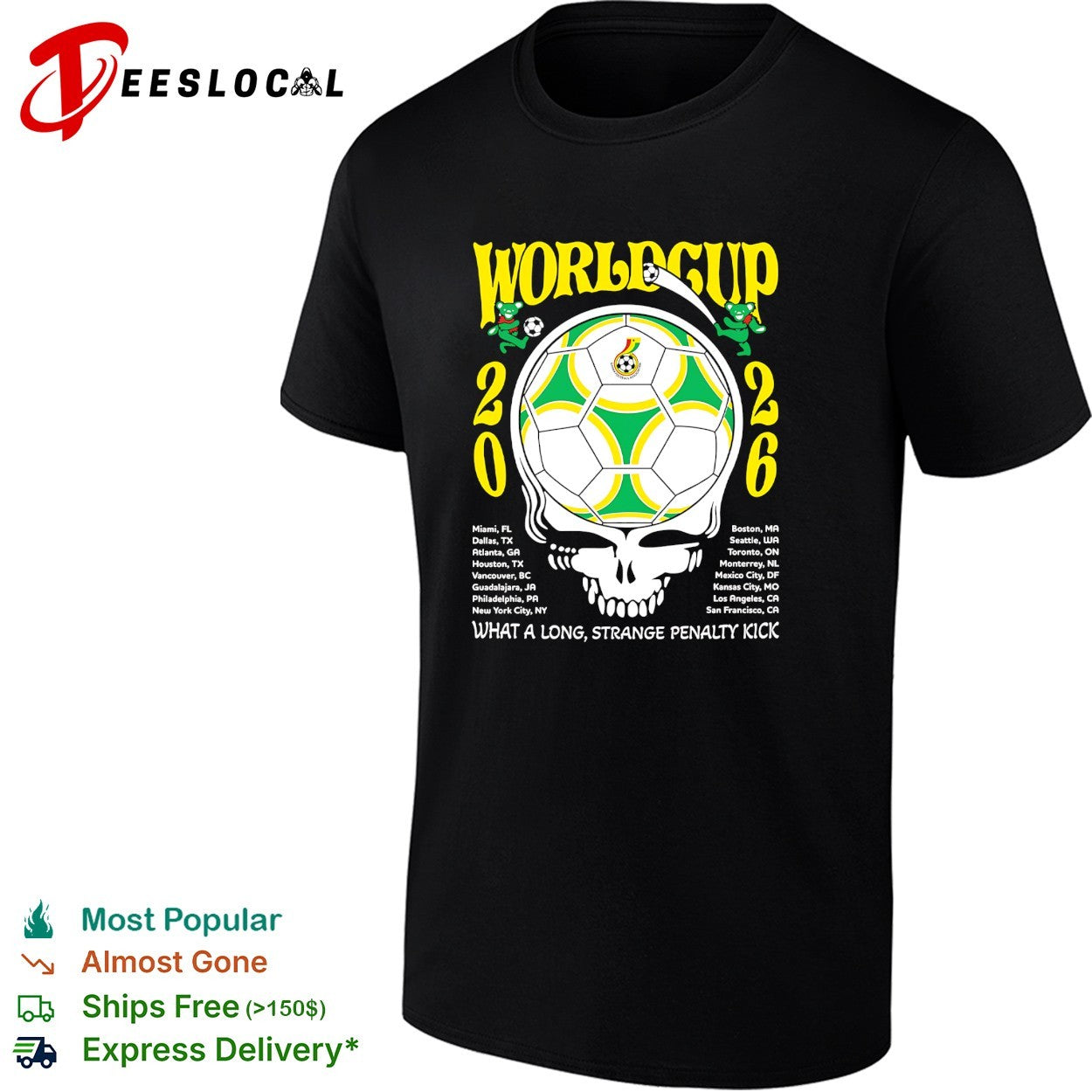 Ghana World Cup 2026 Grateful Dead steal your face - Adult & Kids T-Shirts, Sweatshirts & Hoodies apparel design preview 1