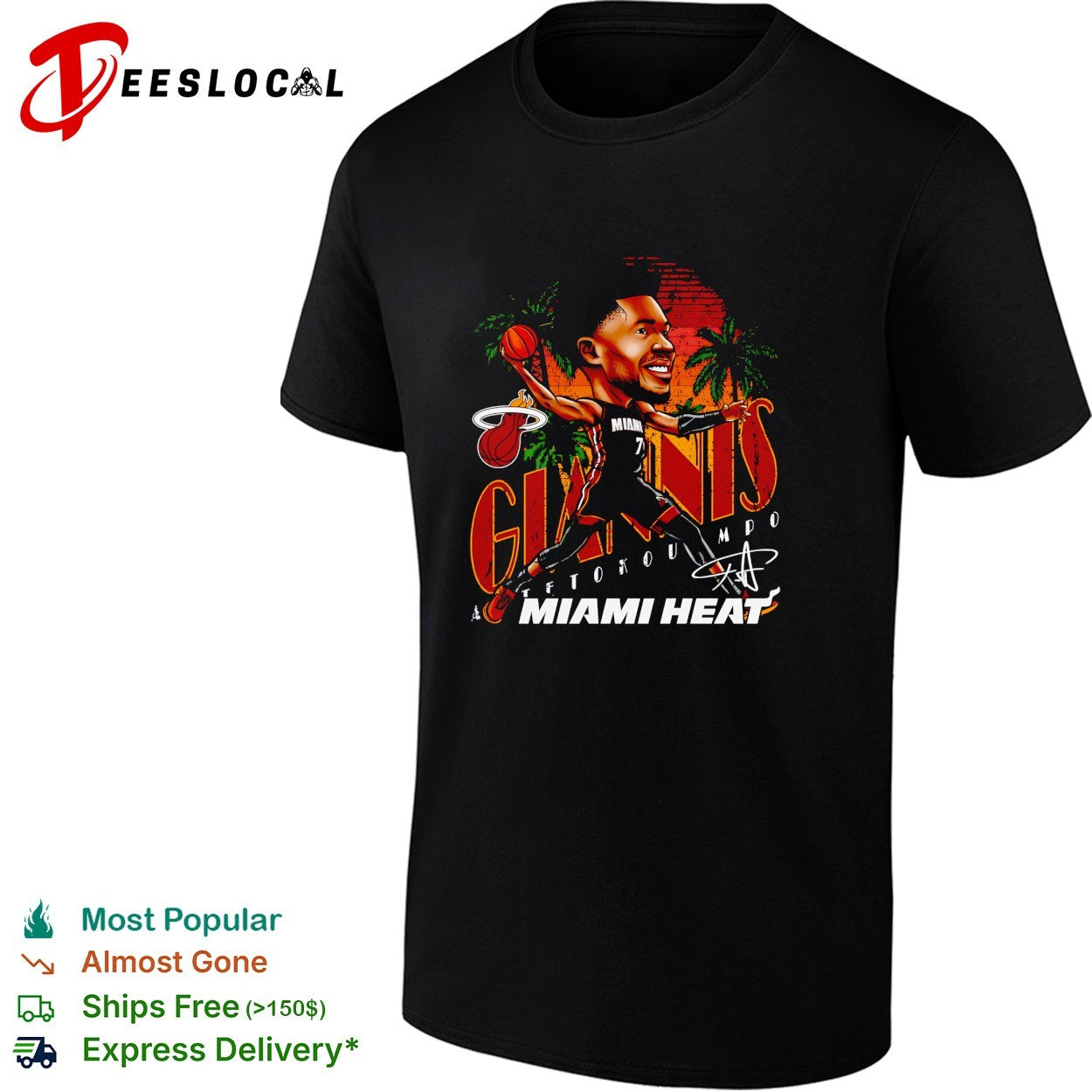 Giannis Antetokounmpo number 7 of Miami Heat cartoon - Adult & Kids T-Shirts, Sweatshirts & Hoodies apparel design preview 1