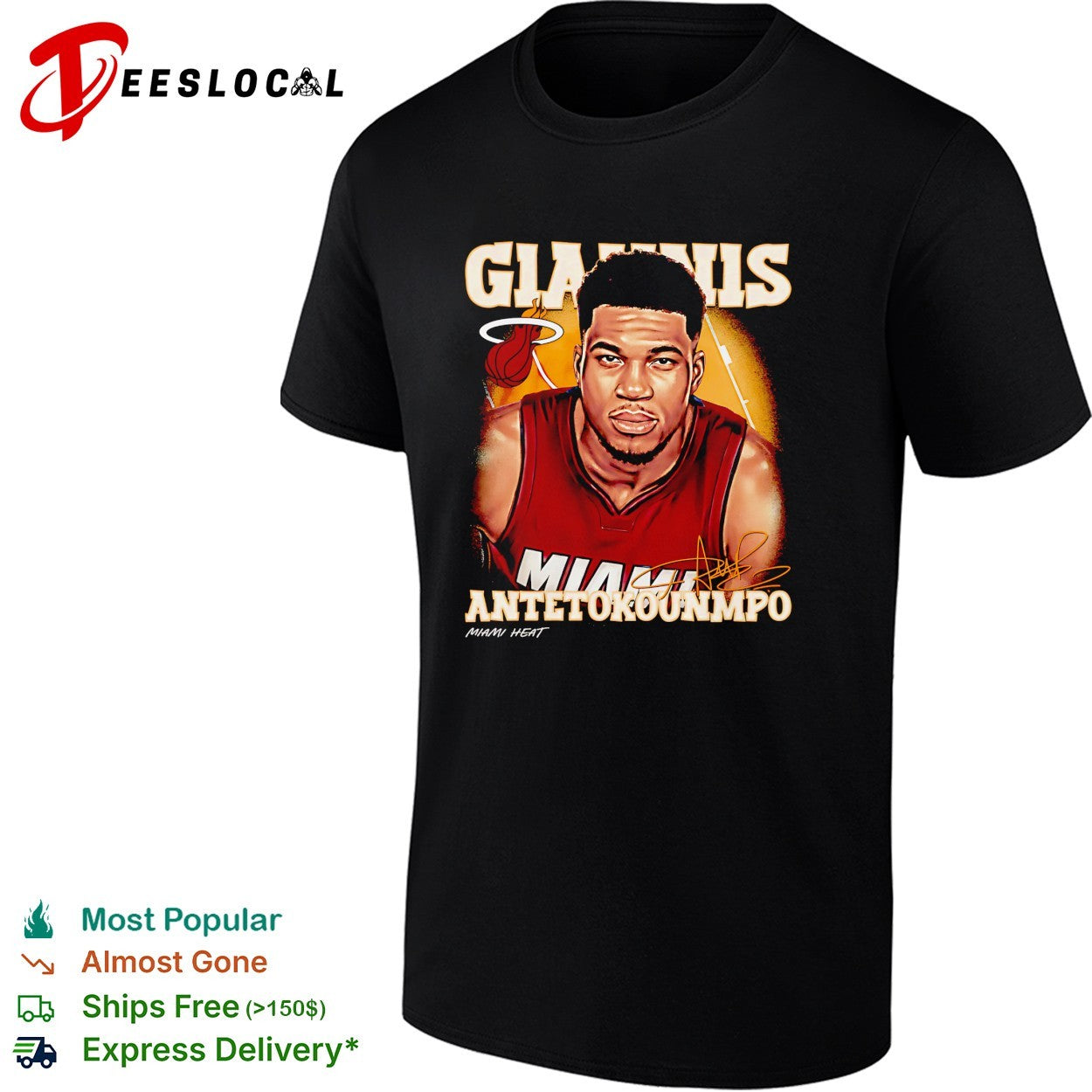 Giannis Antetokounmpo number 7 of Miami Heat portrait - Adult & Kids T-Shirts, Sweatshirts & Hoodies apparel design preview 1
