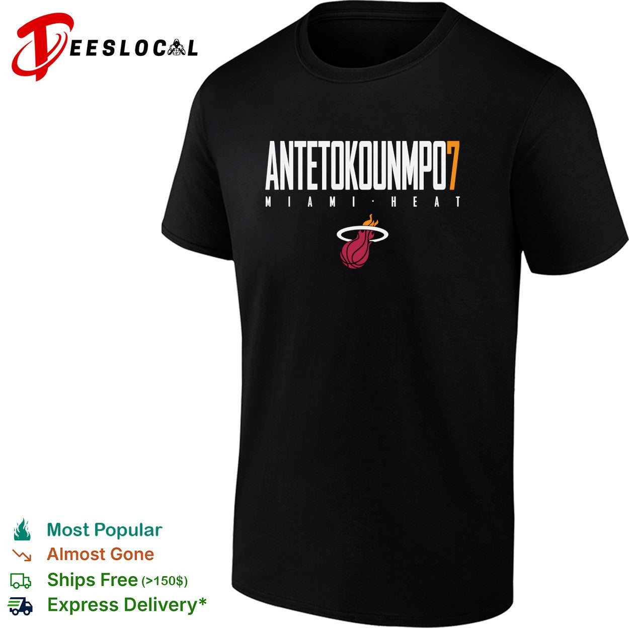 Giannis Antetokounmpo number 7 of Miami Heat text - Adult & Kids T-Shirts, Sweatshirts & Hoodies apparel design preview 1